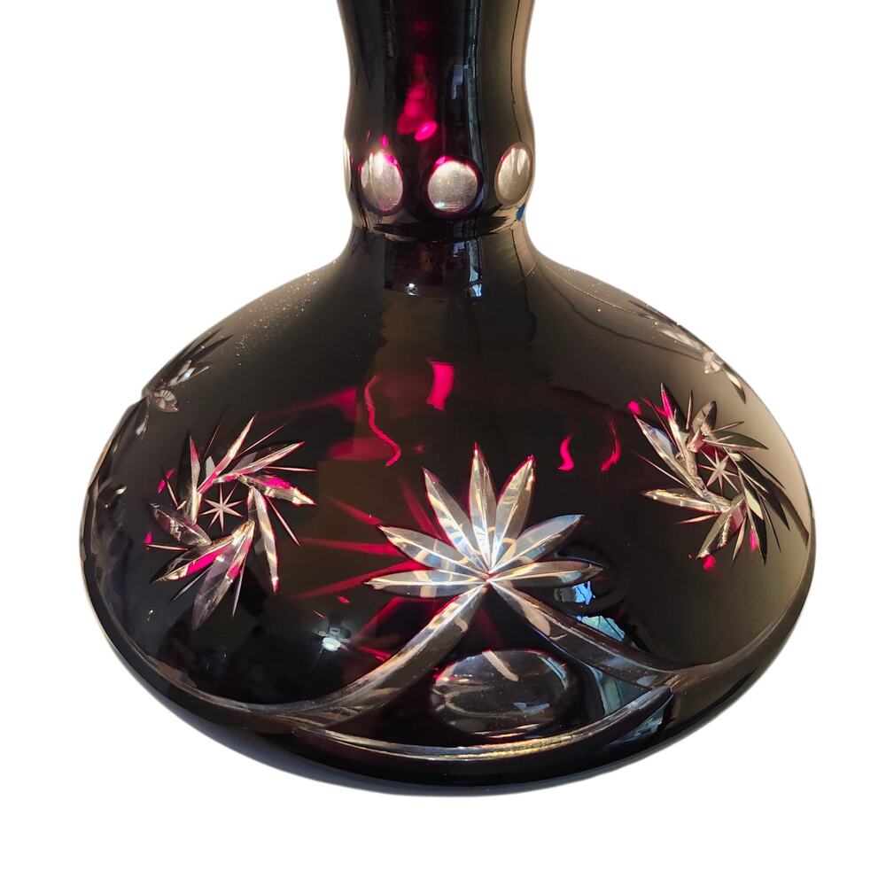 Vtg Bohemian Czech Crystal Wine Decanter Cut Clear to Deep Ruby Red No Stopper